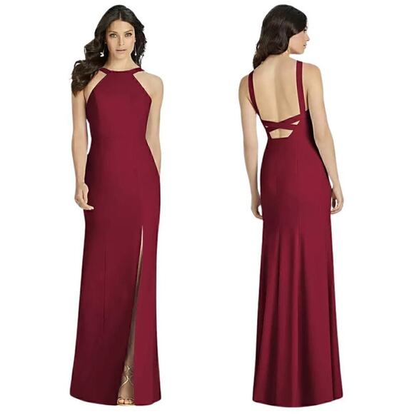 Dessy Collection Dresses & Skirts - Dessy Collection High-Neck Backless Crepe Trumpet Gown NWT Burgundy Red Dress 10